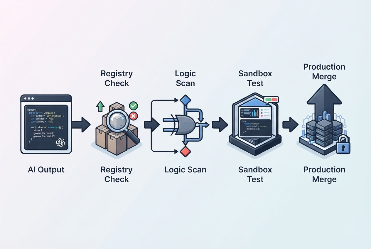 Diagram showing supply chain verification and logic flaw detection checkpoints